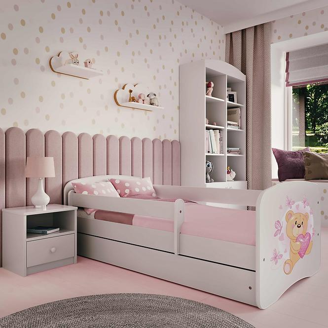 Dětská postel Babydreams+SZ bílá 70x140 Medvídek s motýlky