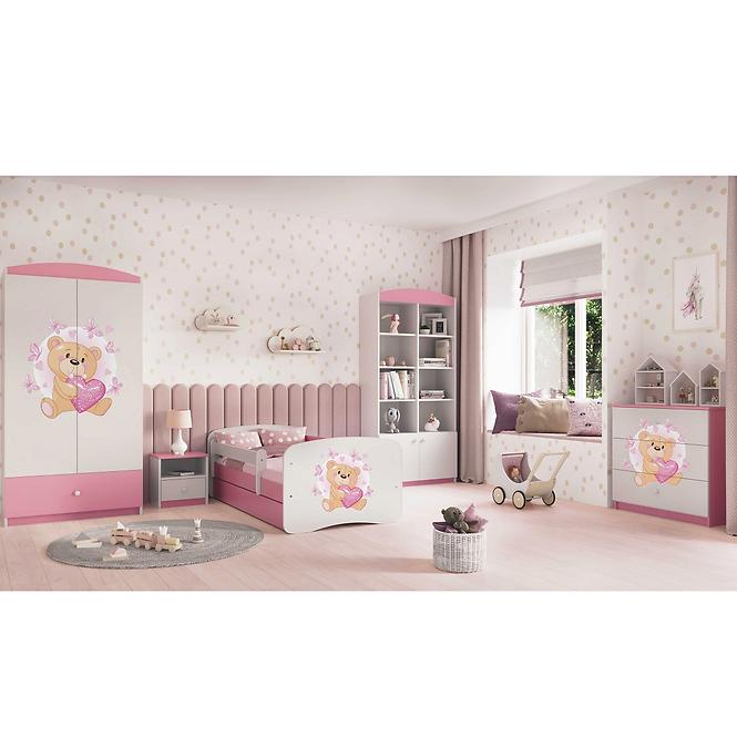 Dětská postel Babydreams+SZ růžová 70x140 Medvídek s motýlky