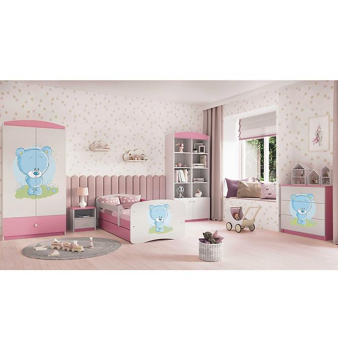 Dětská postel Babydreams+SZ růžová 80x160 Modrý medvídek