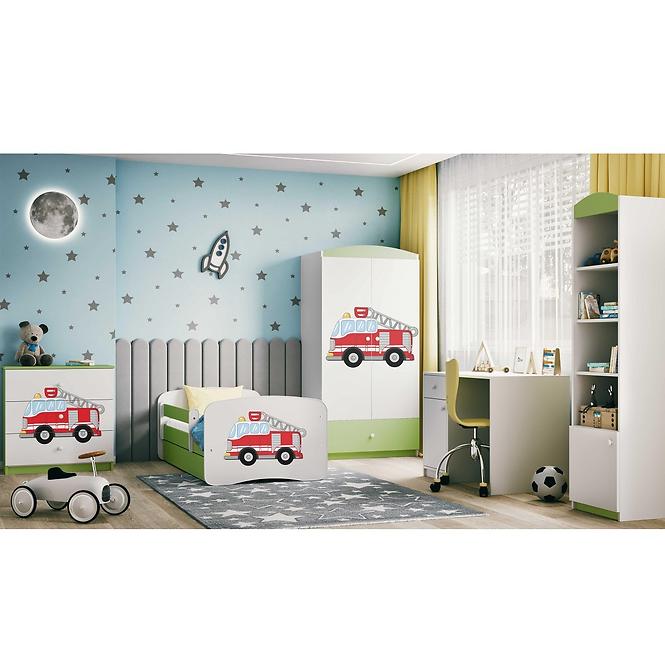 Dětská postel Babydreams+SZ zelená 80x160 Hasičské auto