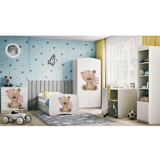 Dětská postel Babydreams+SZ bílá 80x180 Medvídek s kytičkami