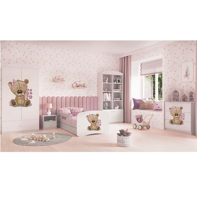 Dětská postel Babydreams+SZ+M bílá 70x140 Medvídek s kytičkami