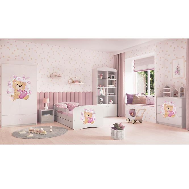 Dětská postel Babydreams+SZ+M bílá 70x140 Medvídek s motýlky