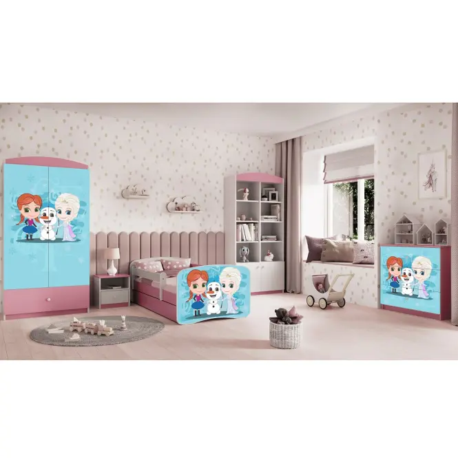 Dětská postel Babydreams+Sz+M růžová 80x180 Zimní kamarádi,3