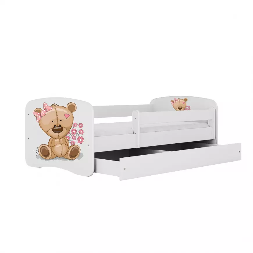 Dětská postel Babydreams+SZ+M bílá 80x180 Medvídek s kytičkami
