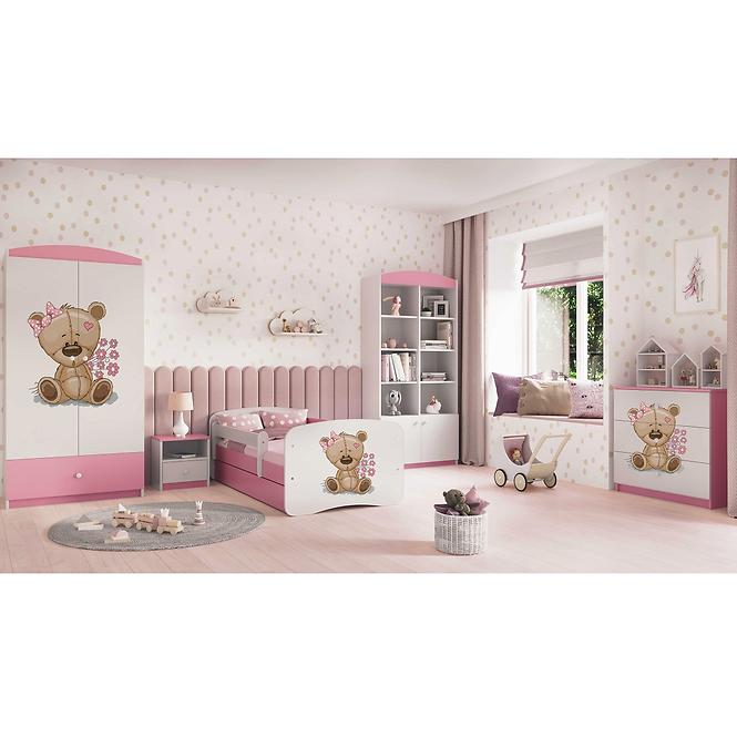 Dětská postel Babydreams+SZ+M růžová 80x180 Medvídek s kytičkami