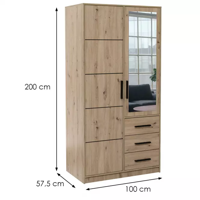 Skříň Kos D2 dub artisan/zrcadlo,2