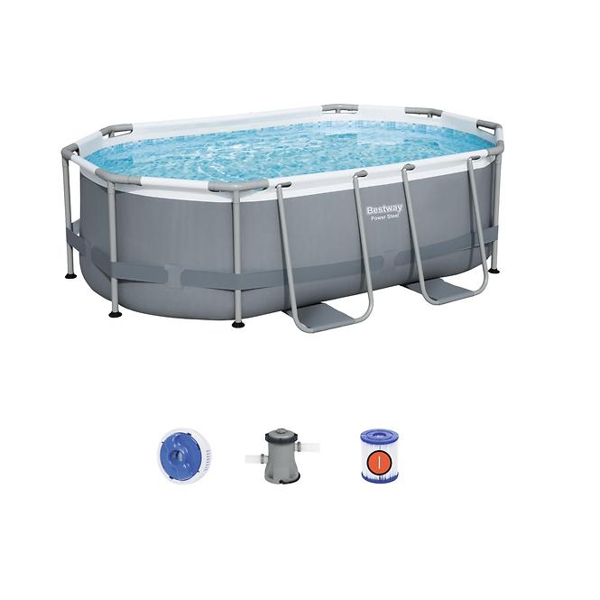Oválný bazén s kovovou konstrukcí a čerpadlem 3,05 x 2 x 0,84 m 5614A
