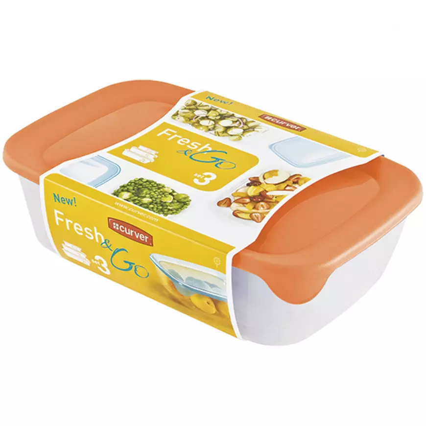 Sada 3 boxů na potraviny obdelník Fresh&go mix