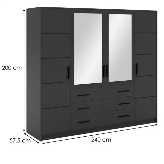 Šatní skříň Bali 240 grafit / zrcadlo,2