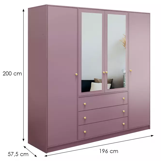 Šatní skříň Siena 2 D4 švestka / zrcadlo