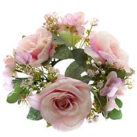 Umělý věnec - růže a hortenzie růžová