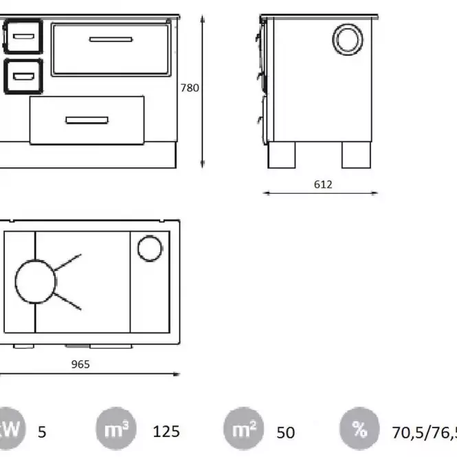 Kuchyňská kamna Alfa 55 Eco De Lux 6 kW pravá