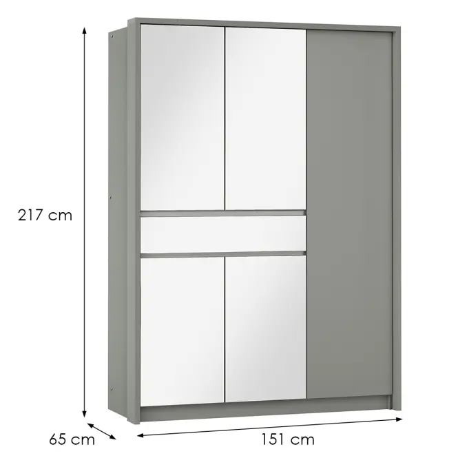 Šatní skříň Split 157 platinum/zrcadlo