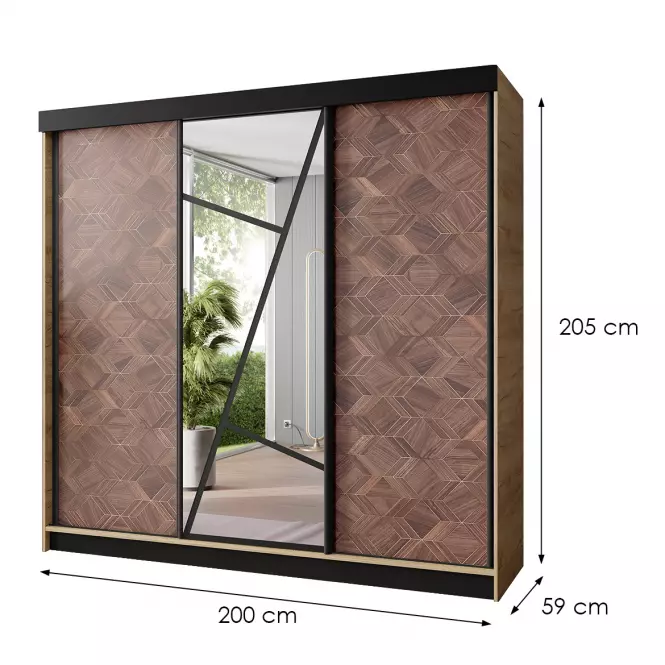 Šatní skříň Vena 250 dub craft zlatý + art deco
