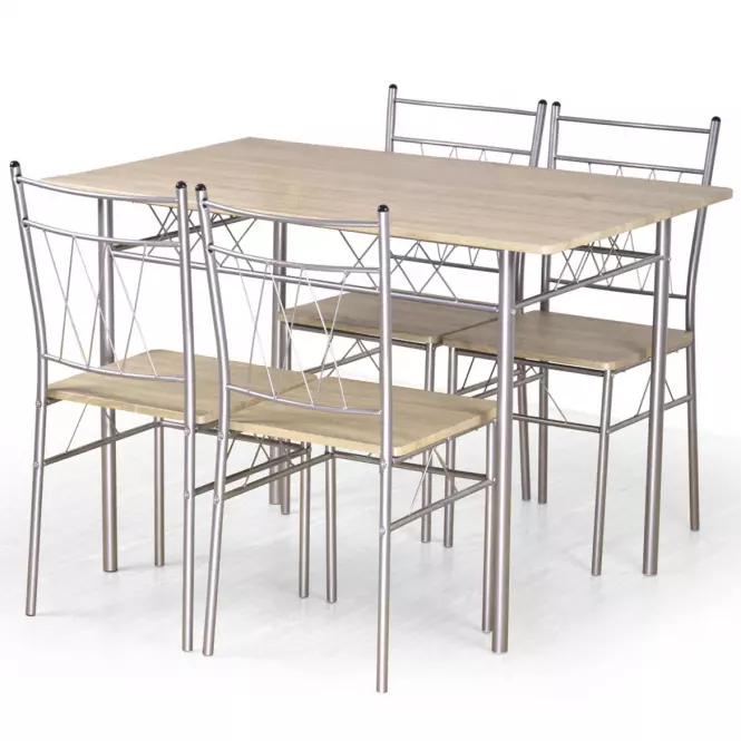 Stolní souprava Faust + 4 židle mdf/ocel – sonoma