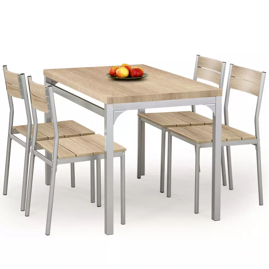 Stolní souprava Malcolm + 4 židle mdf/ocel – sonoma
