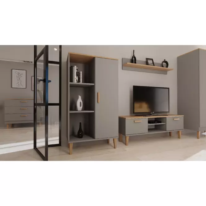 Komoda Denver Šedá Chinchilla/Hikora