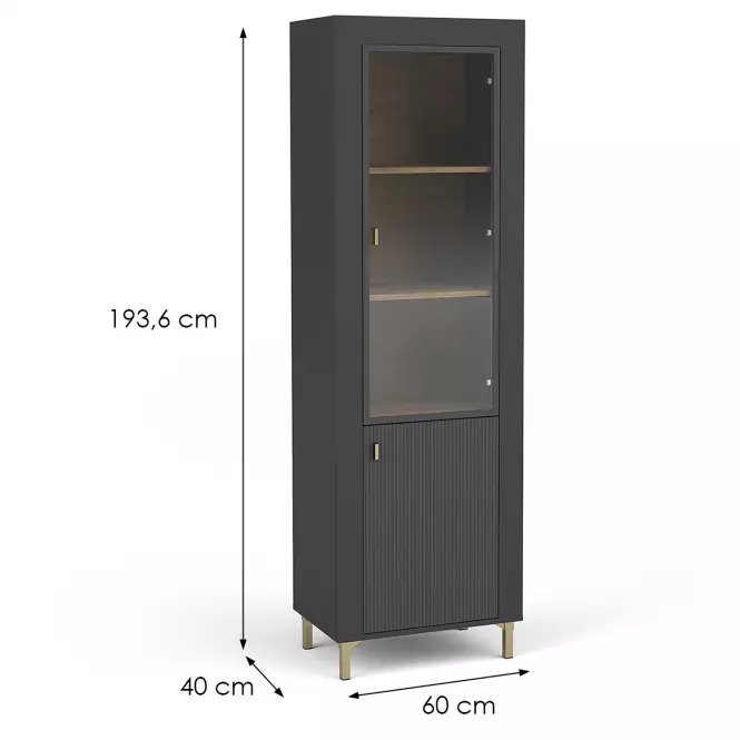 Vitrína Mossa M03 1D dub whisky/černá mat,2