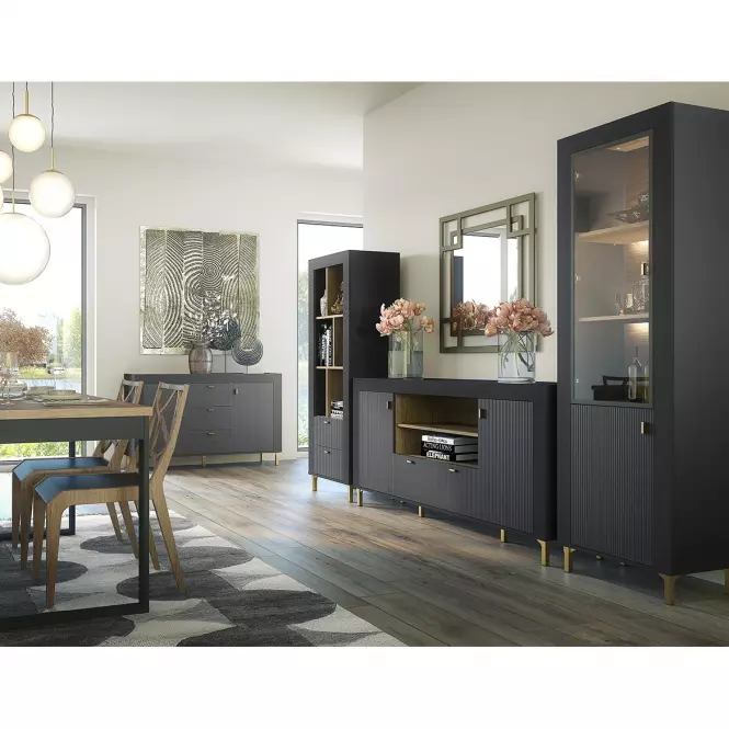 Vitrína Mossa M03 1D dub whisky/černá mat,6