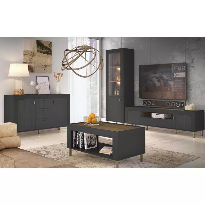 Vitrína Mossa M03 1D dub whisky/černá mat,7