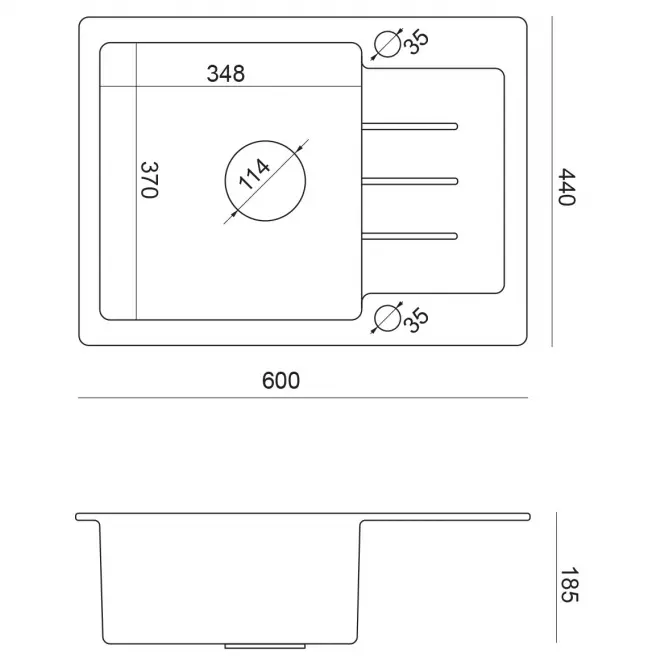 Dřez granitový Forte 116 New 600x440x185 černý