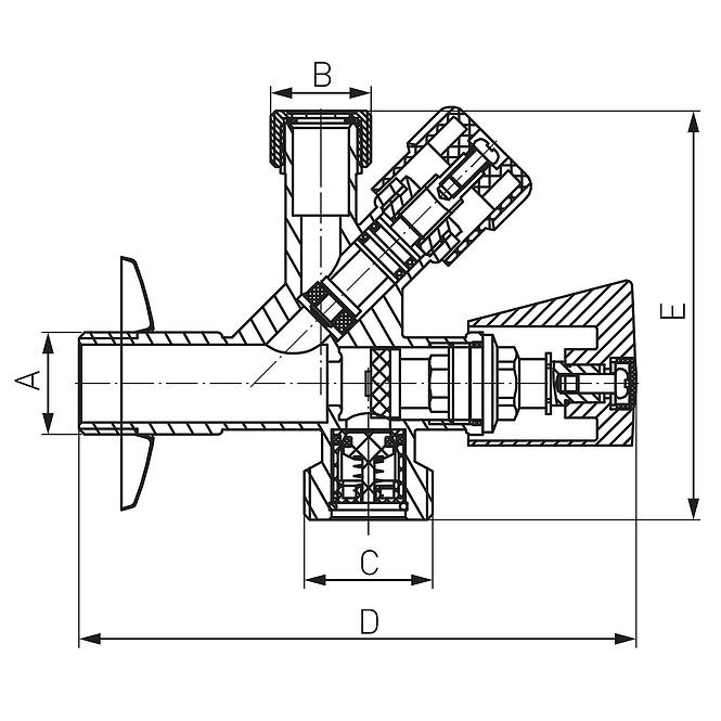 Kombinonaný rohový ventil 3/8˝x1/2˝x3/4˝