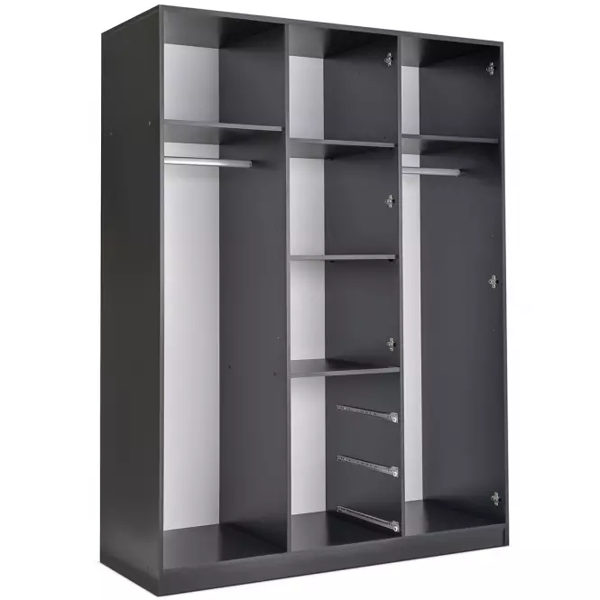 Šatní skříň Duarte D3 kašmír/černá/zrcadlo,3