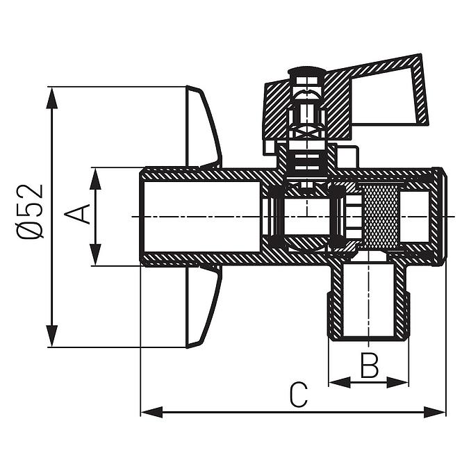 Rohový ventil s filtrem a krytkou 1/2˝x1/2˝