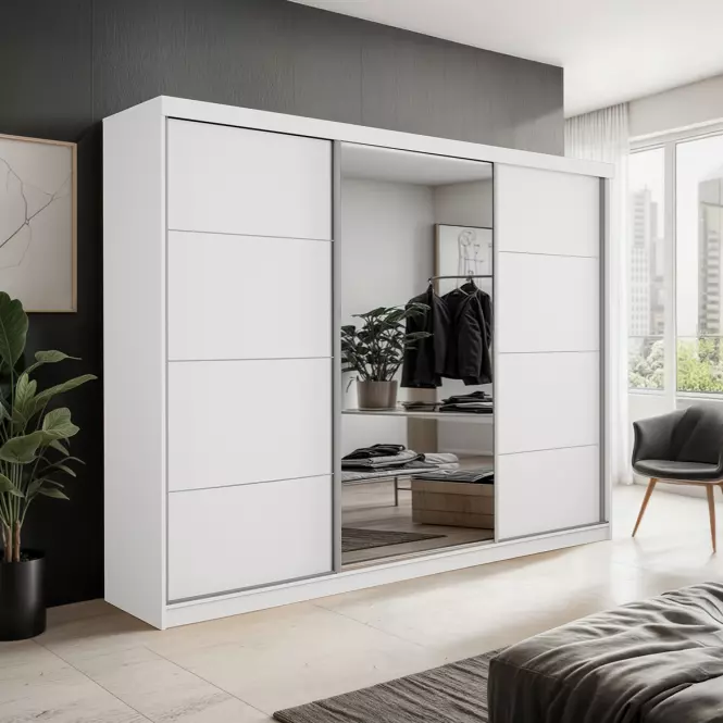 Skříň Palermo 250 bílá + zrcadlo