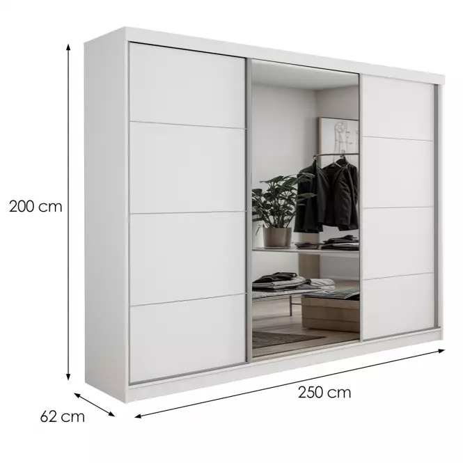 Skříň Palermo 250 bílá + zrcadlo