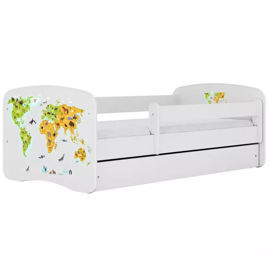 Dětská postel Babydreams+SZ+M bílá 80x180 Mapa světa