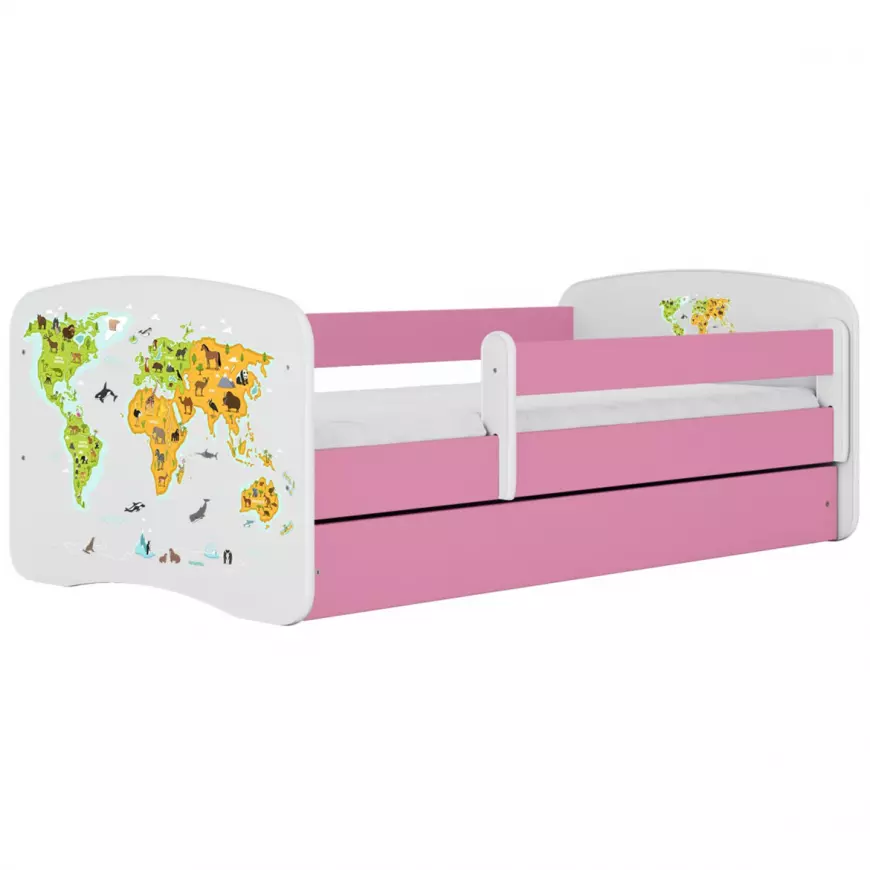 Dětská postel Babydreams+SZ+M růžová 80x180 Mapa světa