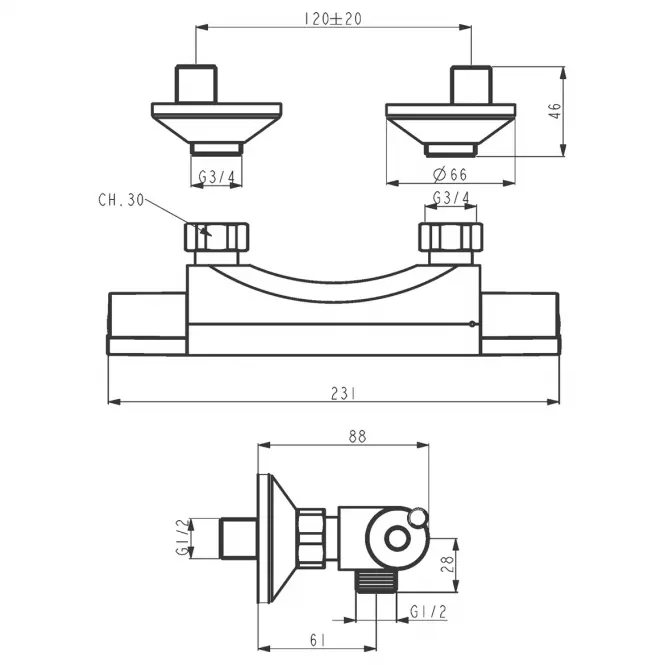 Sprchová batéria termostatická Aqualight 120 2564/1