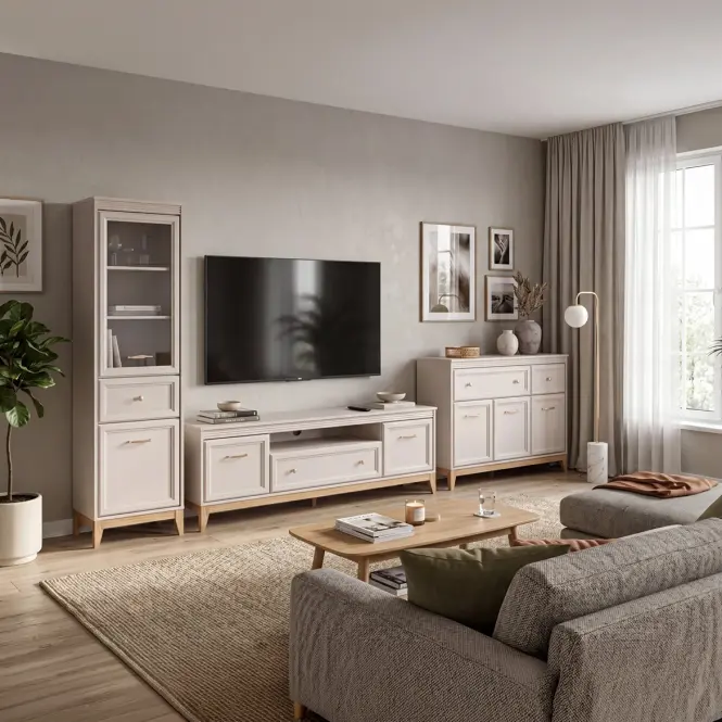 Komoda Windsor 3W 135 kašmír/dub přírodní