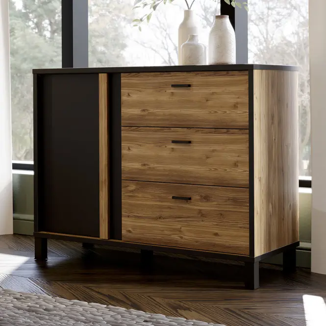 Komoda Haruki HYTK221 alpský smrk/černý
