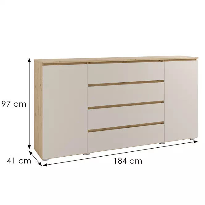 Komoda Cosmo C06 4S2D Dub artisan/kašmír,2