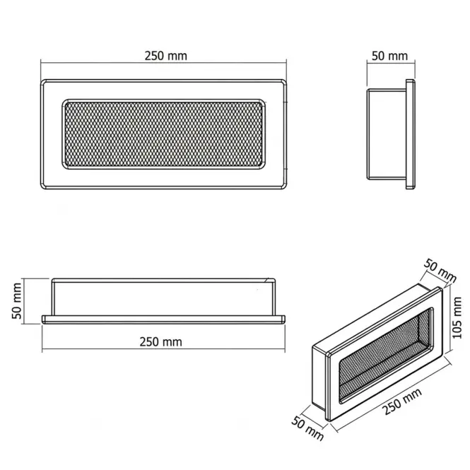 Krbová mřížka bílý bez žaluzie 10,5x25 4F11250W,3