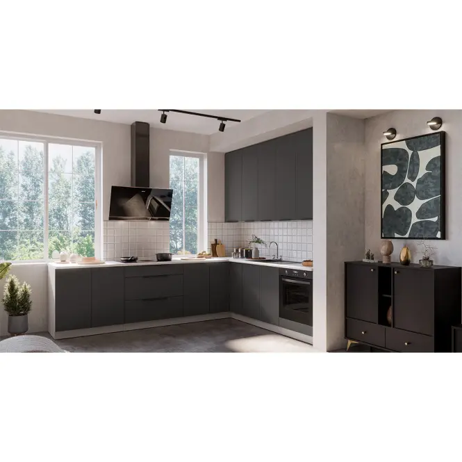 Kuchyňská linka Aria GR/WH 260x230 cm bez kuchyňské desky