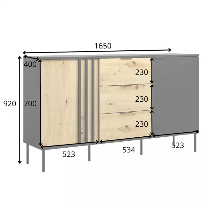 Komoda 2D3SZ RiminI 03 černá/artisan