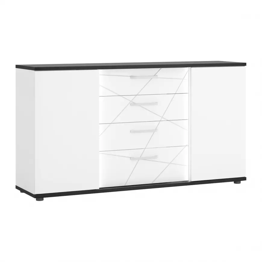 Komoda Venezia VENK01 2D4S bílý alpský/dub vicenza černá/mdf bílý L