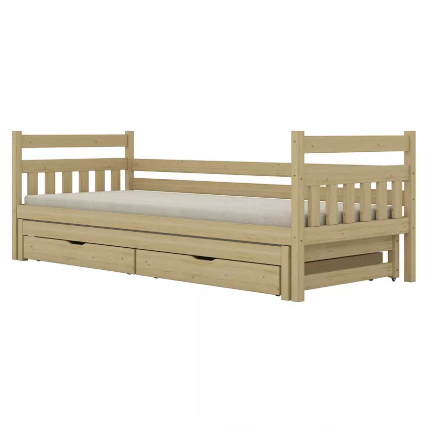 Postel Dawid přistýlka + zásuvky 80x160 přírodní, nelakovaná