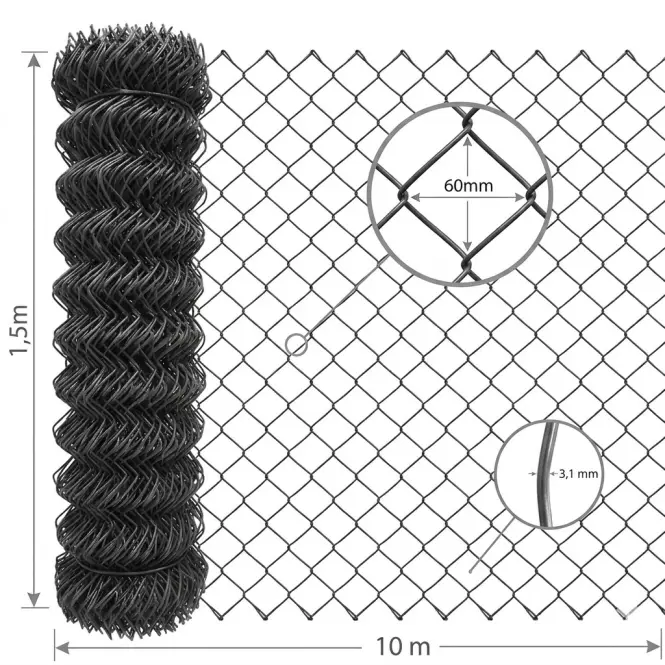 PLETENÉ PLETIVO 1.5X10M 3.1 MM 60MM ANTRACITGMC1510G