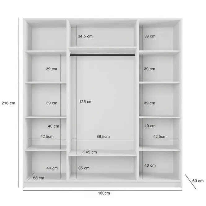 Šatní skříň Malmo 160 bílá + zrcadla