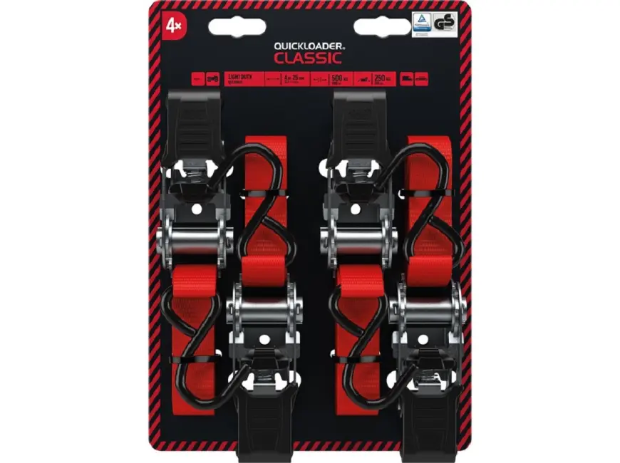 Dvoudílný popruh s ráčnou Quickloader Classic 500 kg, 4 m x 25 mm - sada 4 ks