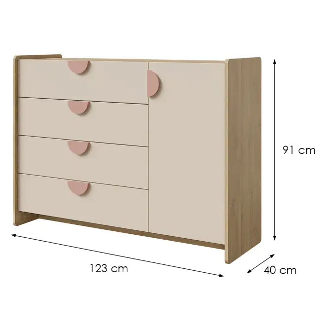 Komoda Lexi 9 cremona/makadamie/růžová,2