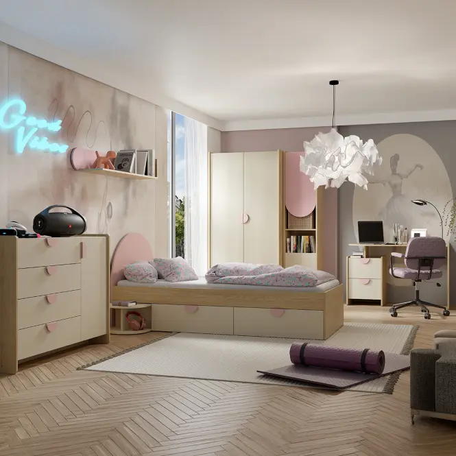 Komoda Lexi 9 cremona/makadamie/růžová,7