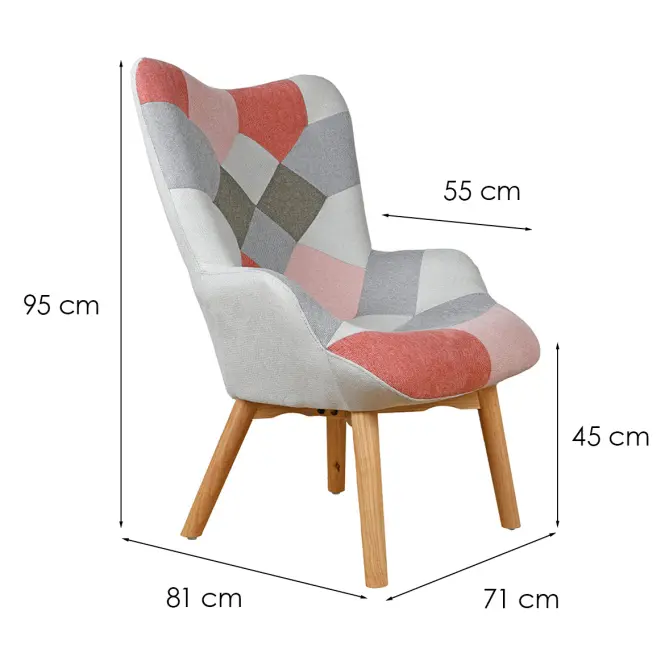 Křeslo Maddie růžová patchwork,8