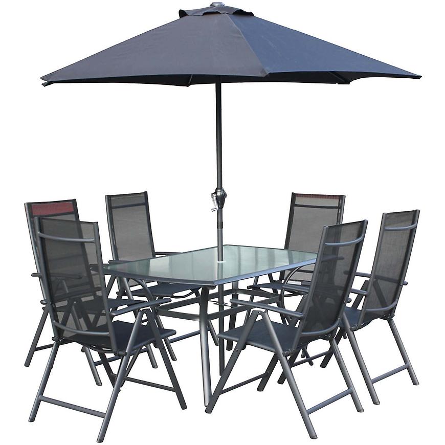 Zahradní souprava stůl + 6 židli + slunečník