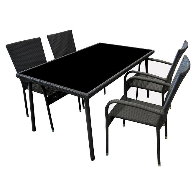 Zahradní sada ratan stůl + 4 židle černá
